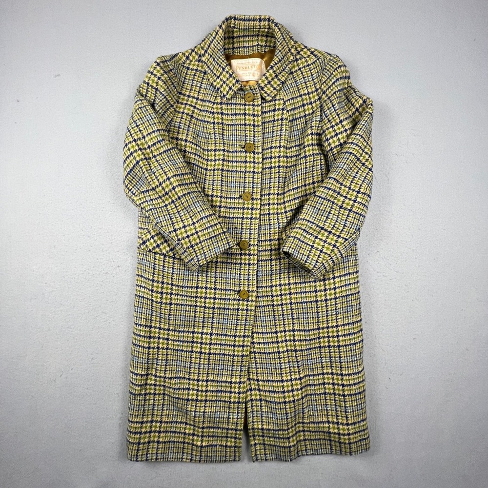 Pendleton Wool Overcoat Womens L Multi Houndstooth Vintage Long Trench Coat